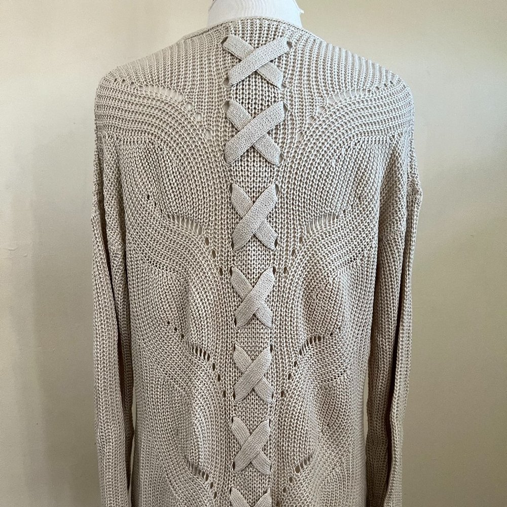 Pink Republic beige cardigan with lace-up detail on back